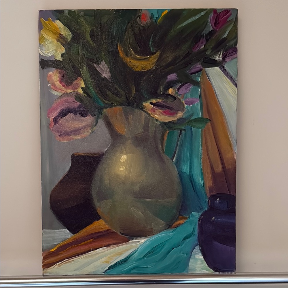 Floral Still Life Painting with Vase on canvas